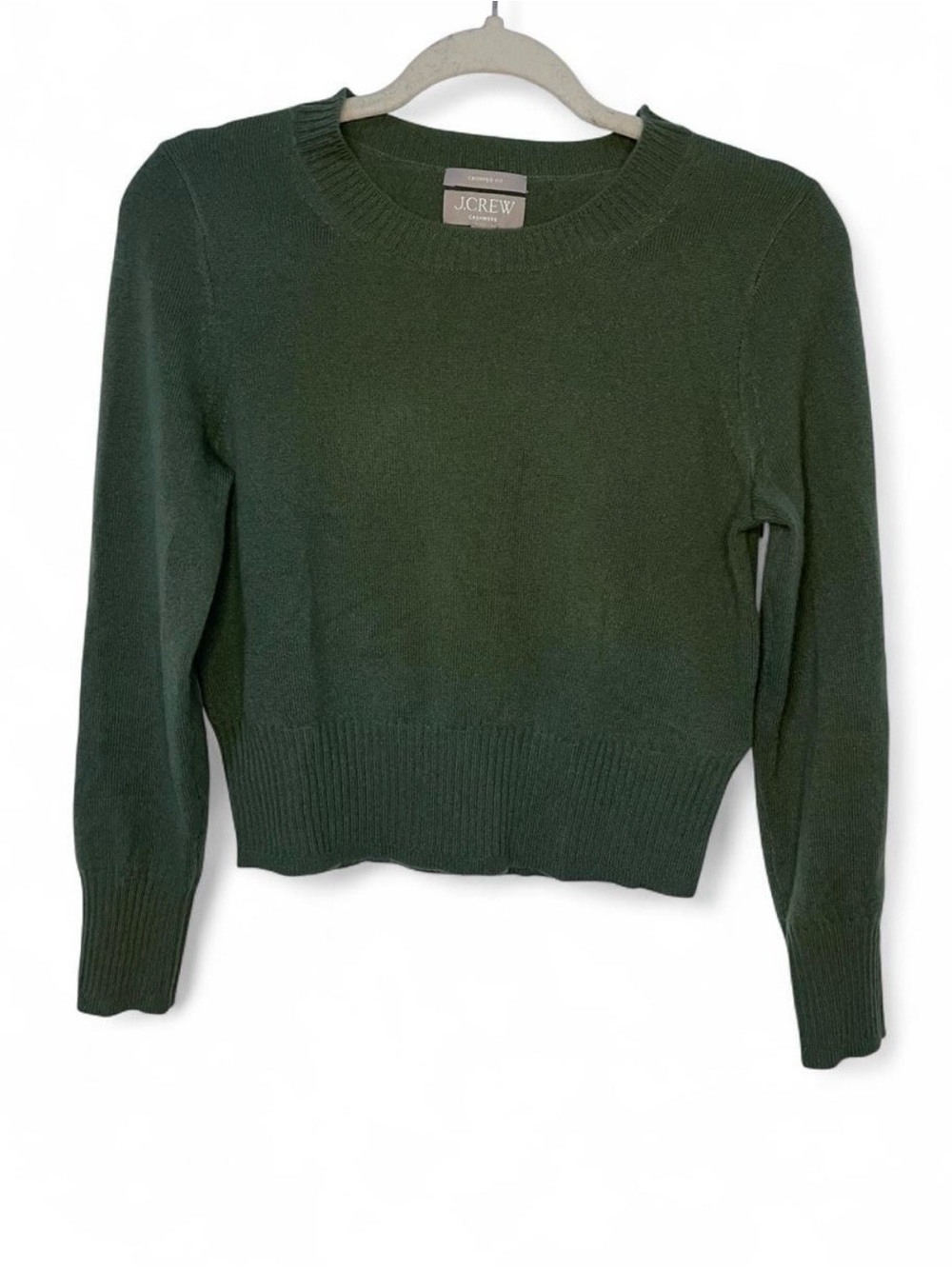 J. Crew 100% Cashmere Cropped Sweater XS Olive Green Long Sleeve